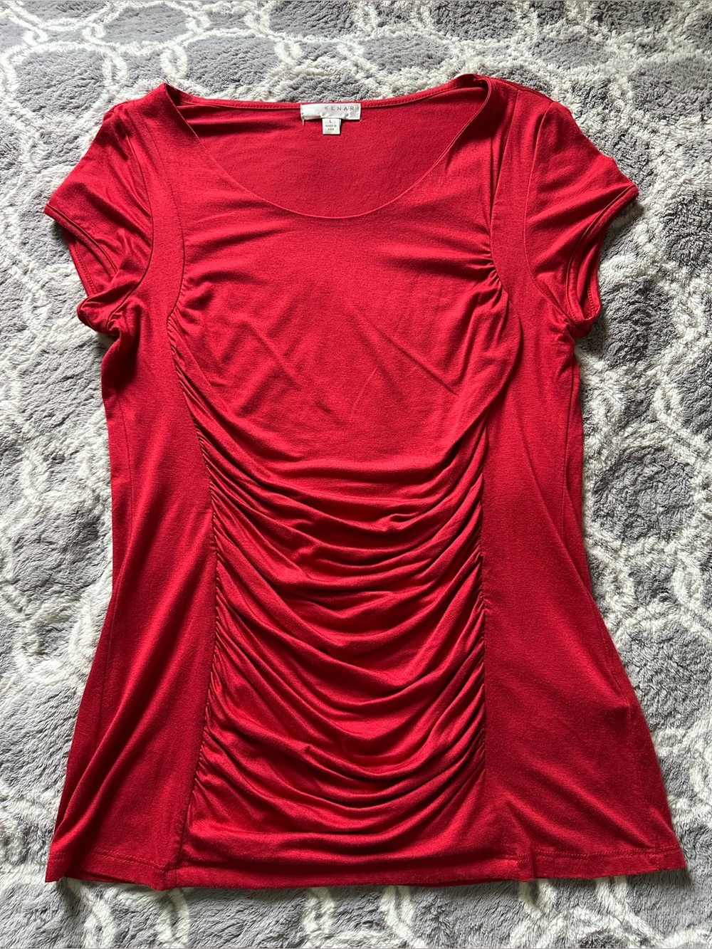 Kenar Red Ruched Short-Sleeve Scoop Neck Top Blouse Size L